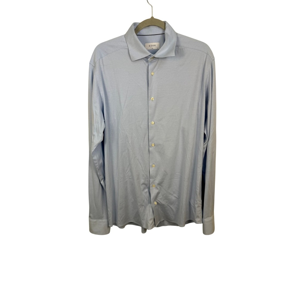 Eton 4 Way Stretch Dress Shirt Light Blue Slim Fit 16.5 42 Long Sleeve Cotton
